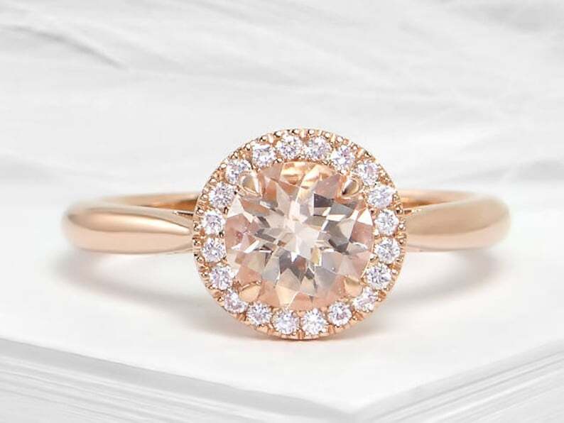 Elegant Morganite Diamond Gold Plated Silver Halo Engagement Ring