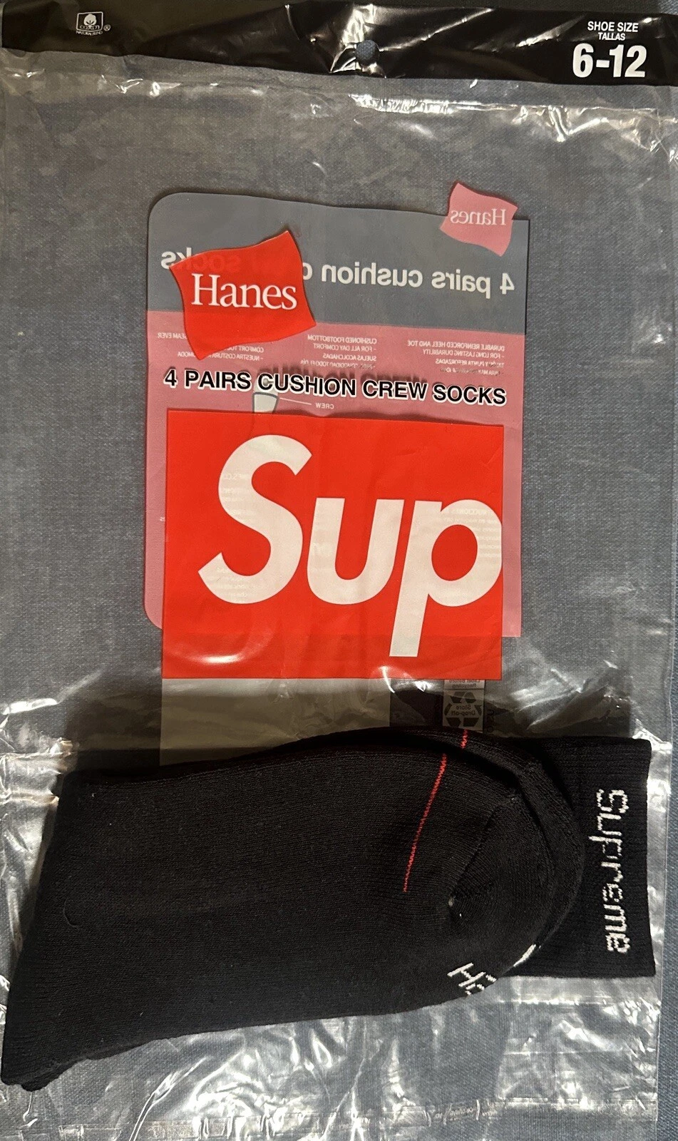 Ensemble de chaussettes Supreme Hanes 1 paire de chaussettes noires pour hommes 6 12 chaussettes à col rond   