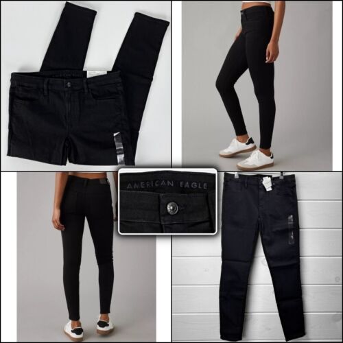 AMERICAN EAGLE Low Rise Jeggings Black Skinny Jeans 14 LONG 14L 90s Riding Pants