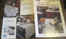 CROCHETED TABLE RUNNERS~8 Designs~Leisure Arts Booklet #2299  BY Shobha Govindan