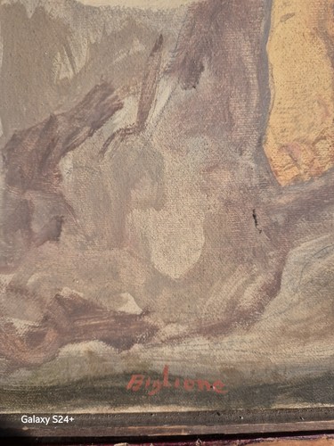 Annibale Biglione (1923-1981) 50×100 Olio Su Tela con Autentica - Foto 3 di 8