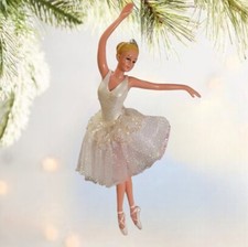 White Iridescent Beaded Swan Princess Ballerina Sugar Plum Nutcracker Ornament