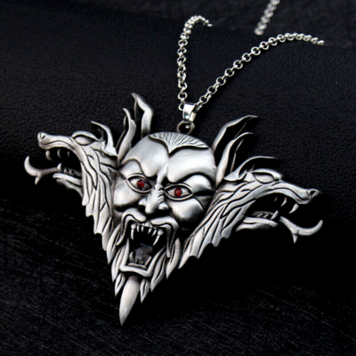 Huge DEVIL WOLF RED EYE DEMON SATAN Pendant 925 Sterling Silver 24