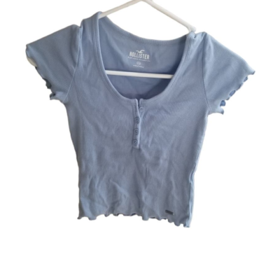 Hollister Baby Blue Lettuce Hem Ribbed T-Shirt Size XXS