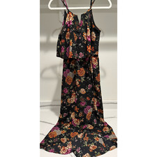 Monteau Two Layer Dress Strappy Floral Black Dress Size Medium High Slit