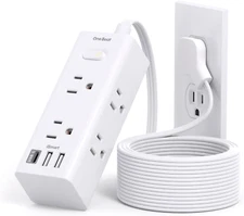 10Ft Extension Cord with Multiple Outlets, Flat Plug Power Strip Surge Protector