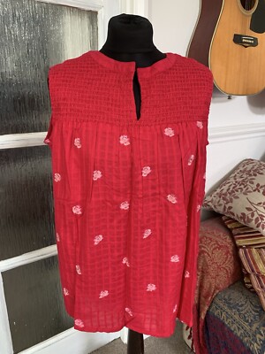 Monsoon Raspberry Embroidered Boho Smock Sleeveless Blouse Top Size S 10 12 14