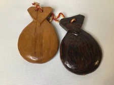 Vintage Hand Carved Wooden Set Of Castanets Wood Clappers Noisemakers Percussion
