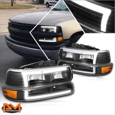 For 99-06 Silverado/Suburban 3D LED DRL Headlights Black Housing Amber Corner