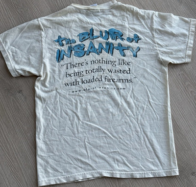 Hanes BEEFY-T Men's L White ''The Blur of Insanity'' Graphic Crew Neck Tee