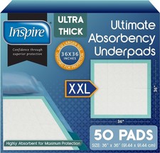 Waterproof and Leakproof 36"x36" Bed Pads - 50 Count for Incontinence Care