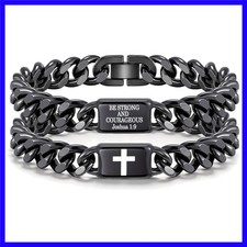 Engraved Bible Verse Cross Bracelet for Men - Stainless Steel Cuban Link Jewelry