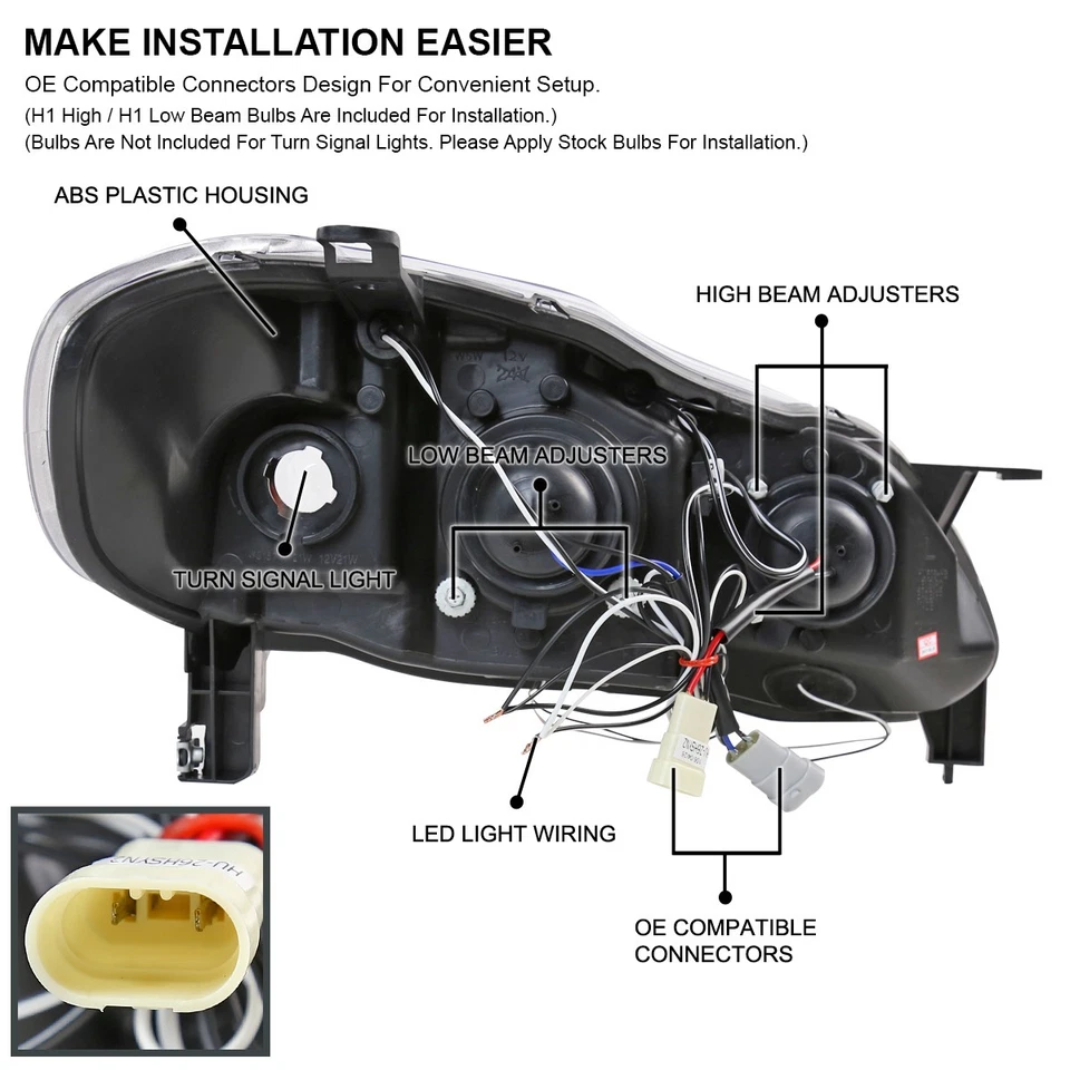 Fits 2003-2008 Toyota Corolla LED Halo Projector Headlights Lamp Left+Right Foto 4 de 4