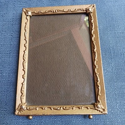 VTG Art Deco Style 5x7 Easel Picture Frame Shabby Chic Chippy Paint Gold Paint