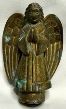 Vintage Brass Angel Christmas Stocking Holder 1950 Aged Patina Wings Weighted