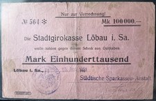 Löbau, 100 000 m p.n. 15.08.1923 Miejskie Kasy Oszczędnościowe Zakład na Miejskiej Girokasie
