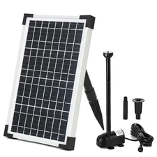 Solar Fountain Water Pump Kit 12 W, 196 GPH+ 12 Watt Solar Panel Submersible ...