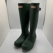 Hunter Womens Original Tall Hunter Green Rain Boots w/ Buckle Detail Size 7