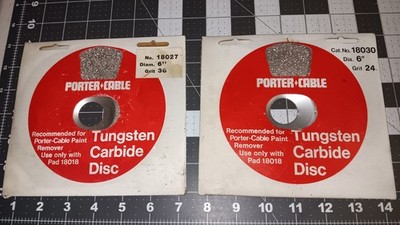 2 Porter Cable Paint Remover Tungsten Carbide 6'' Discs 24 & 36 Grit 18030 18027