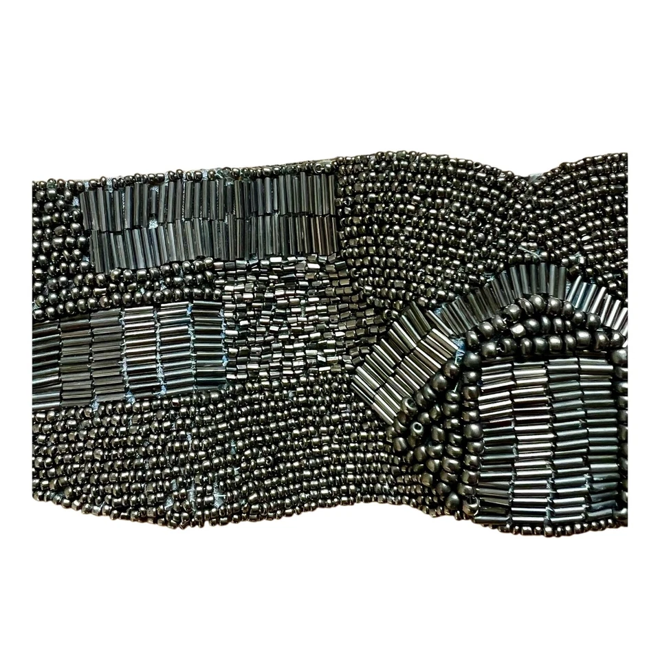 Vintage Metallic Beaded Statement Belt with Leather Backing Had Stretch 80s - Image 2 of 4