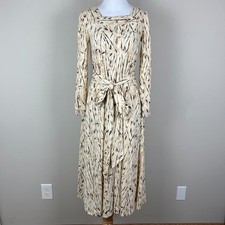 Vintage 70s Neiman Marcus Dress 6 Midi Bamboo Floral Belted A-Line Long Sleeve