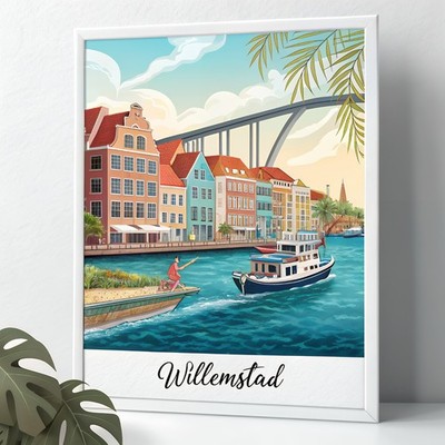 Vibrant Willemstad Curacao - Hand-Painted Travel Poster Art Print_moreDetail_4k_