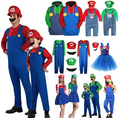 Super Mario und Luigi Bros Erwachsene Kinder Cosplay Fancy Party Kostüm Set Xmas