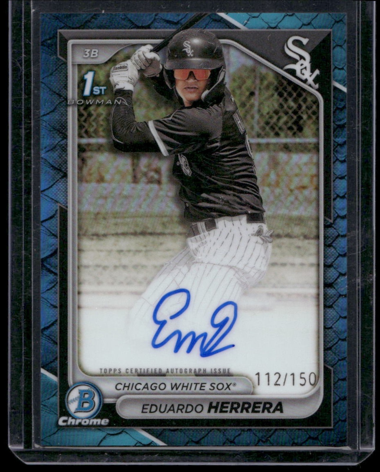 2024 1st Bowman Chrome Eduardo Herrera Auto Reptilian Blue Refractor /150