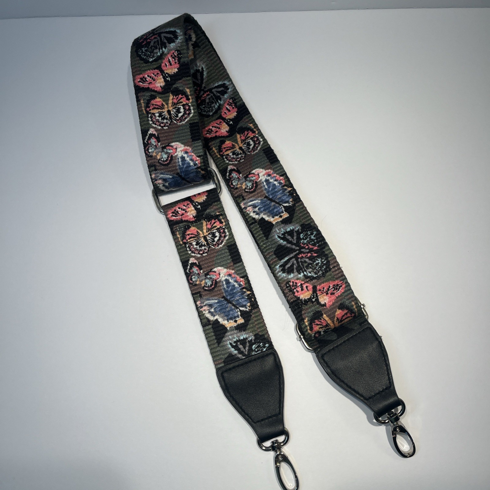 Strap Universal Black Silver Hardware Butterflies Camo Desig