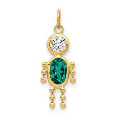 14k Yellow Gold May Boy Birthstone Charm Pendant Gift for Mother 0.24gm