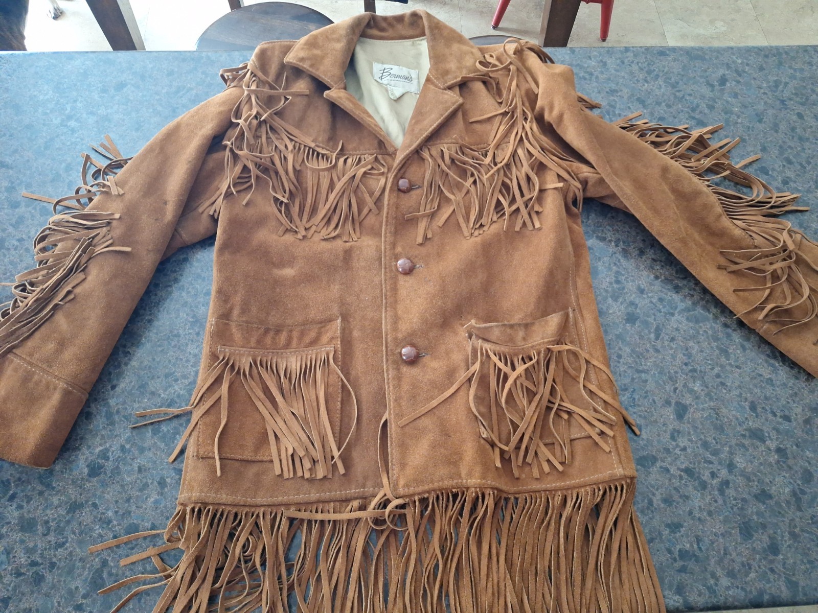Vtg Berman’s Suede Leather Fringe Jacket Western Cowboy Pioneer Easy Rider Sz 36