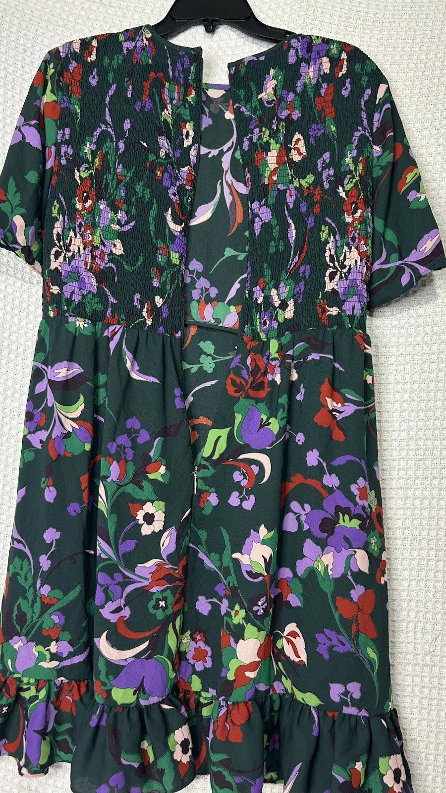 Mini Abito Kate Spade Fleur Nouveau Smocked Ruffle Verde Donna Taglia 12 Brunch