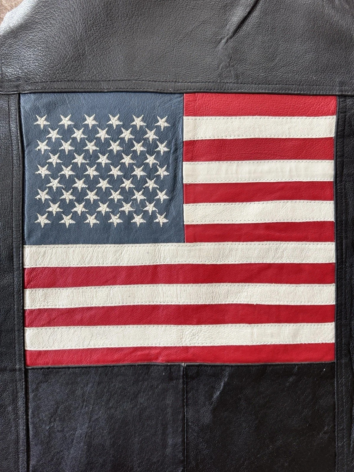 USA Bikers Dream Apparel Leather EMBROIDERED STAR USA Flag Vest Size XL  (NEW)