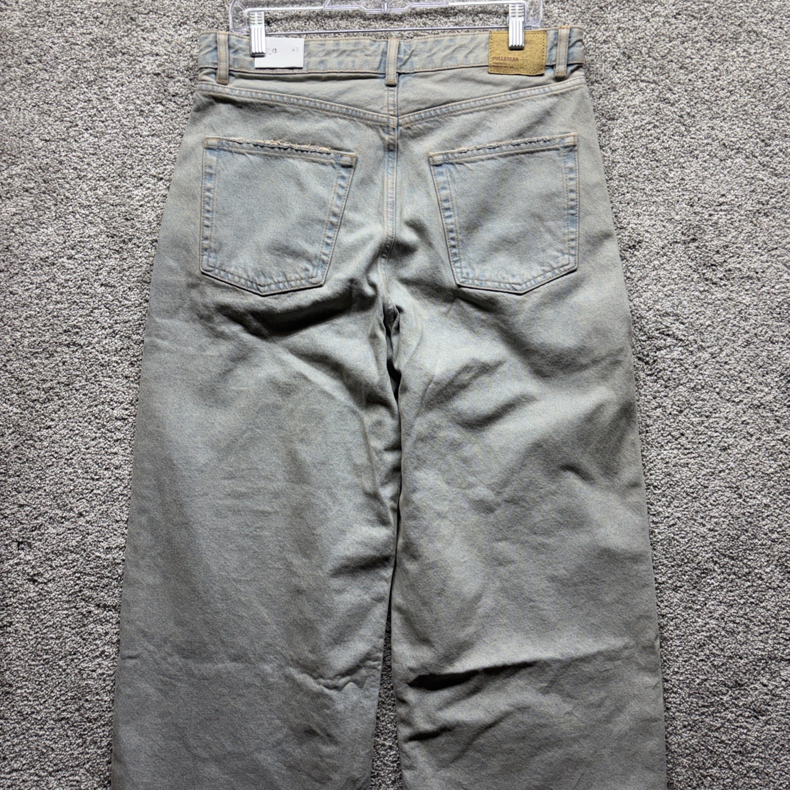 Pull & Bear Women’s 8  34x32 Wide-Leg Baggy Oversized Acid Wash Jeans Fringe NWT image 10