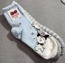 Hello Kitty And Friends Socks Womens 9-11 Fuzzy 2 Pairs Kuromi Cozy Blue Gray
