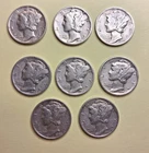 Mercury Dimes 1939-1945, 90% Silver, Lot of 8