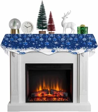 Christmas Mantel Scarf 70 x 17 Inch, Xmas Balls Winter Snowflakes Blue Decor ...