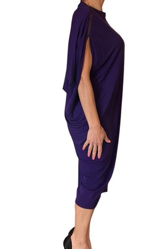 VINTAGE LANVIN FRANCE DRESS PURPLE DRAPED ASYMMETRICAL AVANT GUARDE 34 XS-S - Picture 6 of 14