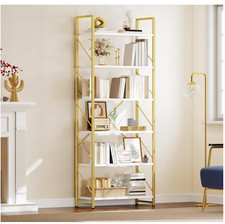 Six-Tier Gold & White Bookshelf