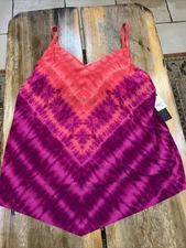 Womens UPF 50 V-Neck Angled Tankini Top - Aqua Green® Multi Pink 2X