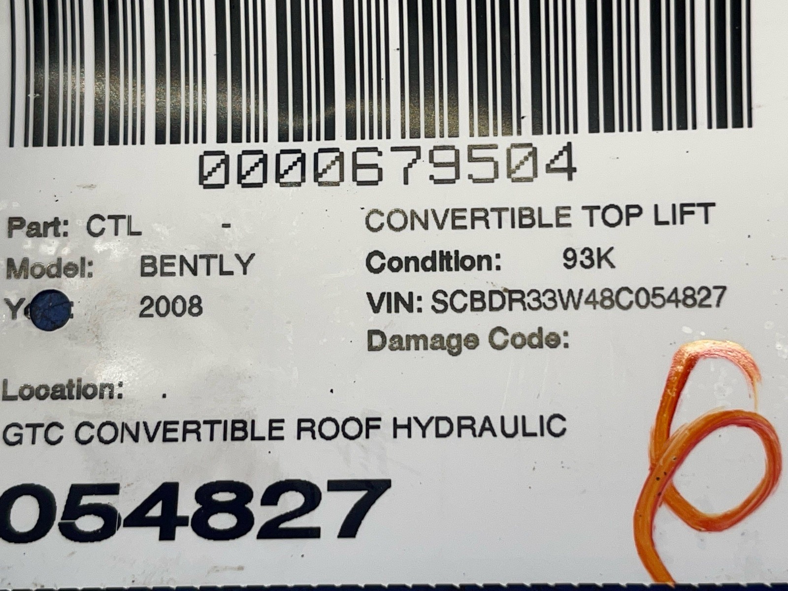 2006-2013 BENTLEY CONTINENTAL GTC CONVERTIBLE ROOF HYDRAULIC PUMP MOTOR W/MODULE