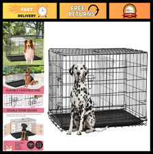 Extra Large Dog Crate 48" Folding Metal Kennel with Double Door  Removable Tray