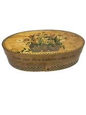 Vintage Hand Painted Wooden Pantry Cheese Shaker Box Plant Kindness Oval Floral