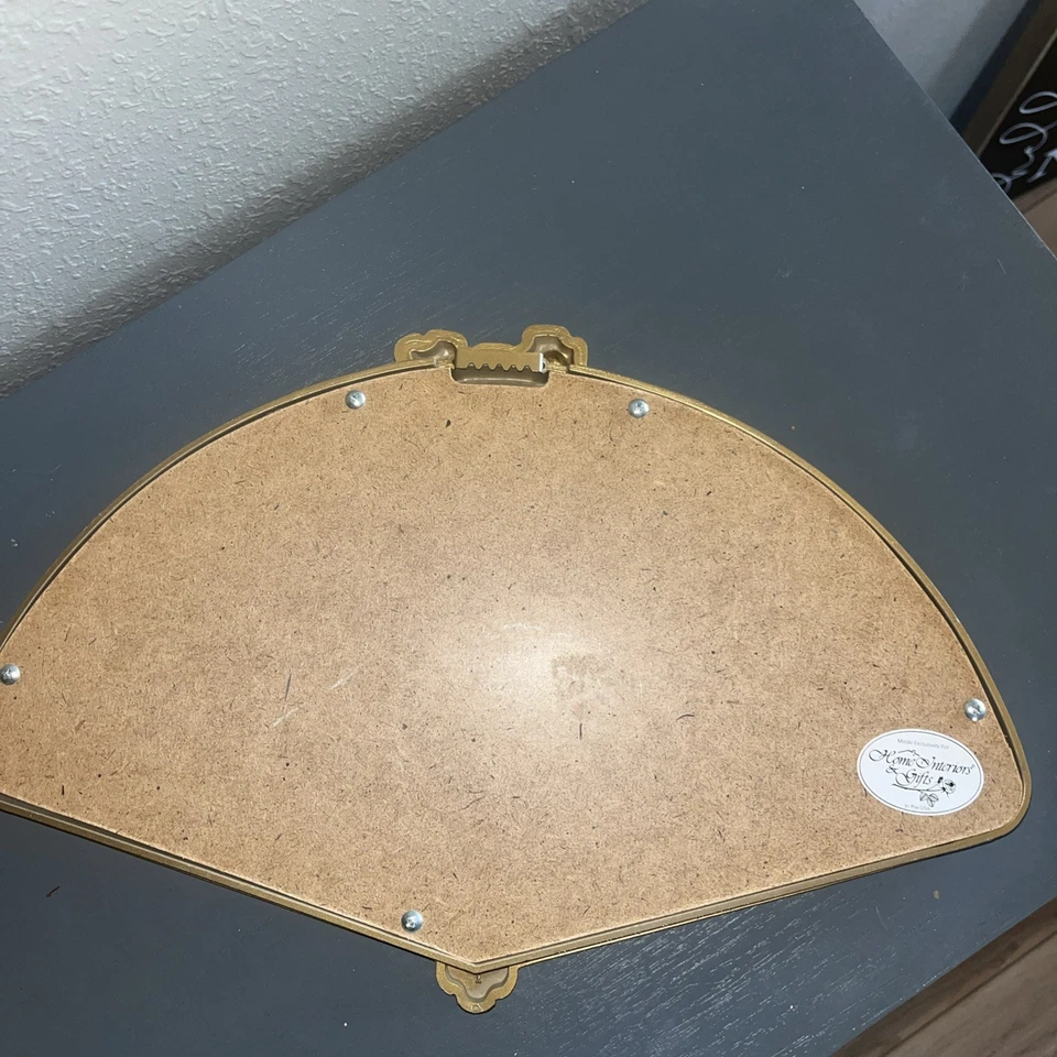 Home Interiors Vintage 1980's Gold Tone Fan Shaped Mirror 16.25"×10.5" Regency  - Image 4 of 4