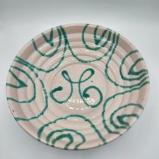 Early Gmundner Keramik? Green Dizzy Flame Bowl Dish Stripes Hand Painted 