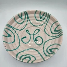 Early Gmundner Keramik? Green Dizzy Flame Bowl Dish Stripes Hand Painted 
