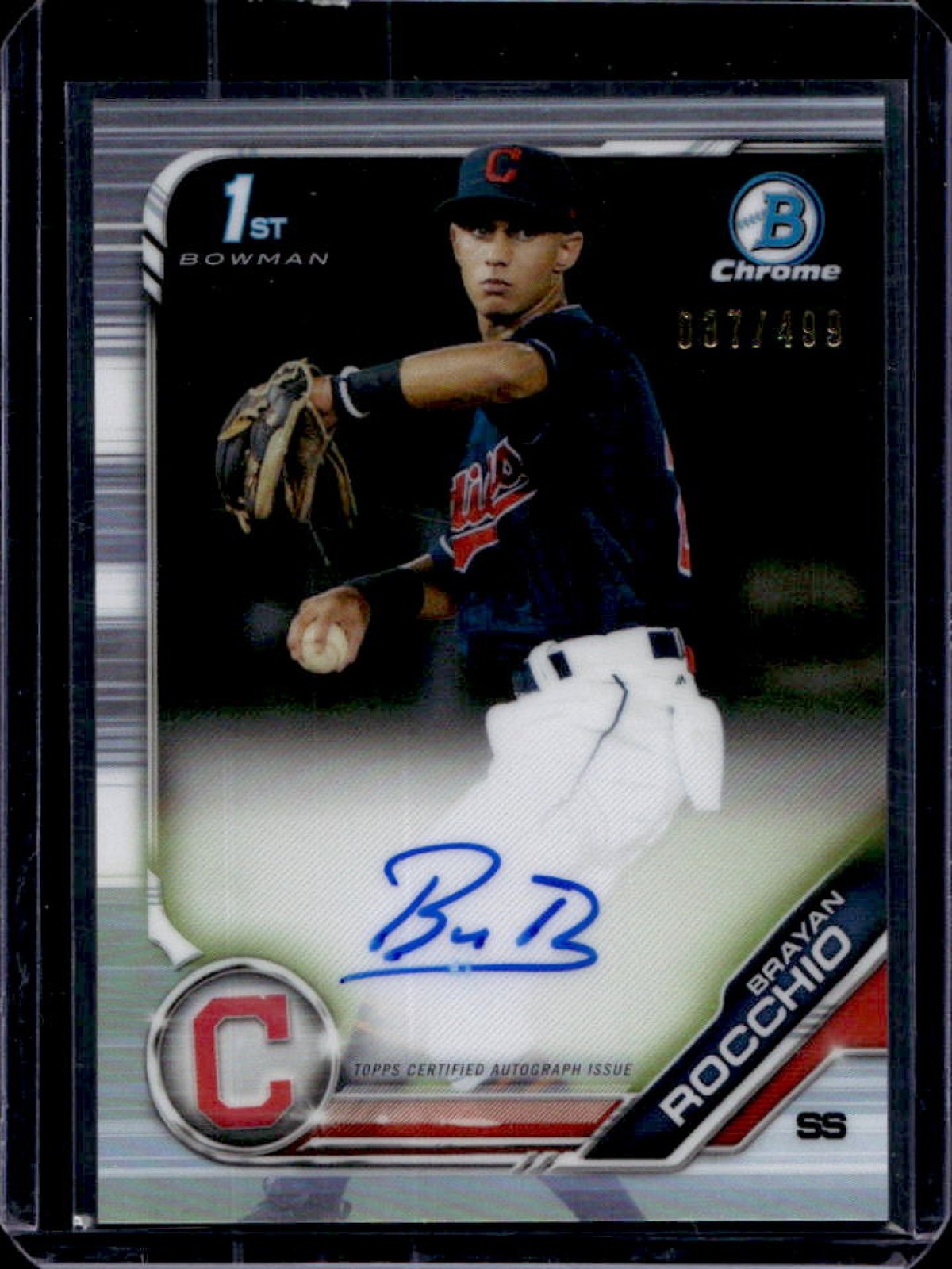 2019 Bowman Chrome Brayan Rocchio Prospects Auto Refractor #/499 Indians