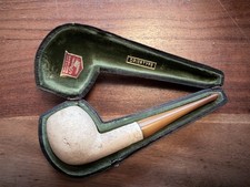 Vintage Pipe à tabac écume de mer en bloc véritable pré-fumée dans étui en cuir type séché