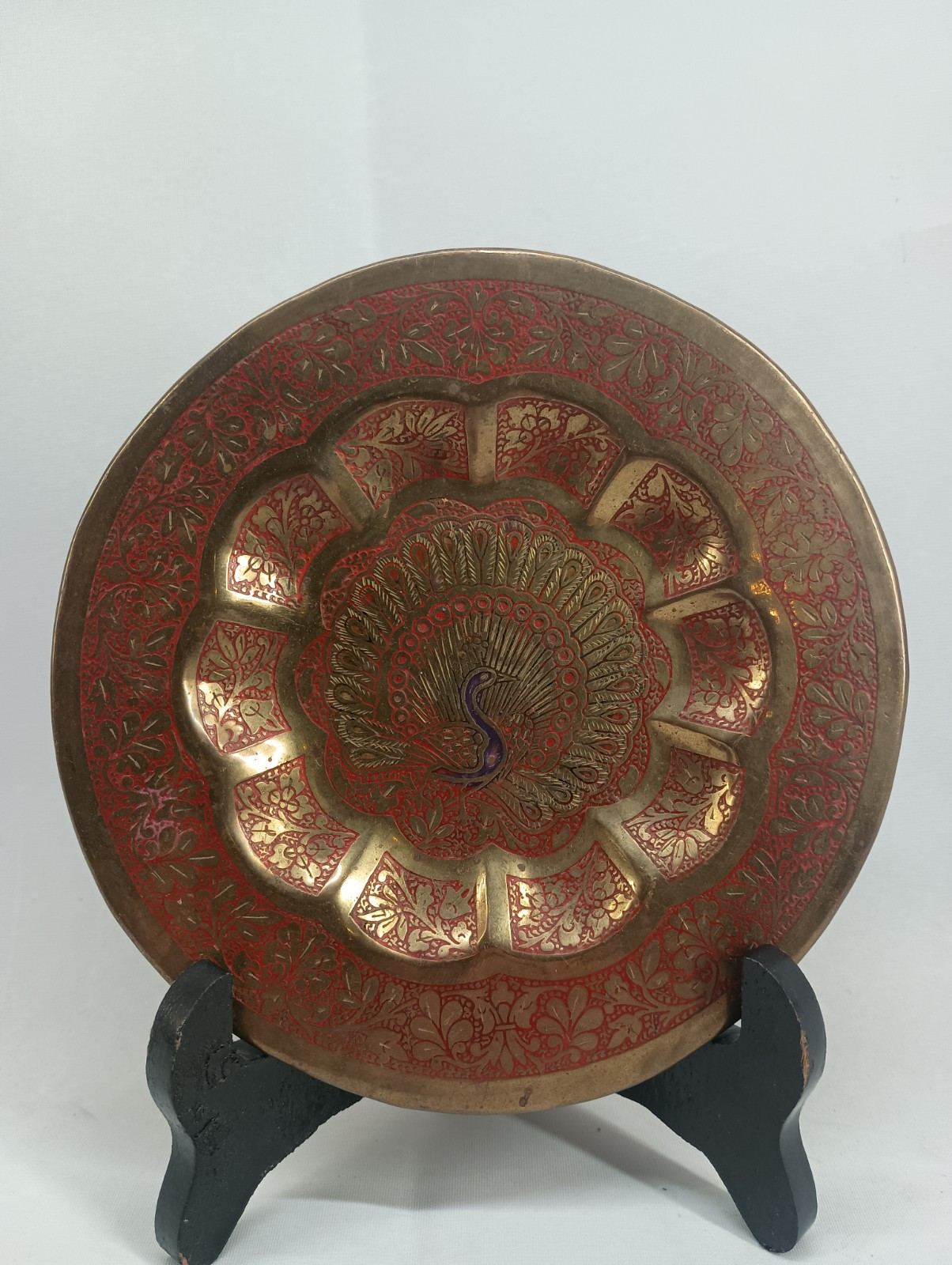Vintage  Brass Peacock Plate Wall Decoration Ashtray Engraved 6
