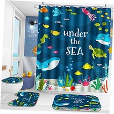 4 Pcs Bathroom Shower Curtain Sets,Kid's Shower Curtain Sets with Color-01